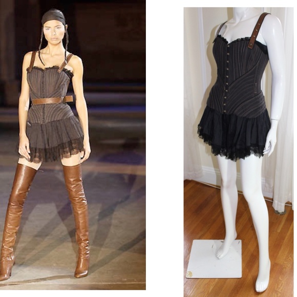 ALEXANDER MCQUEEN - Fall 2002 SAVAGE BEAUTY CORSET Leather Lace Runway Dress 6-8 - Picture 1 of 16